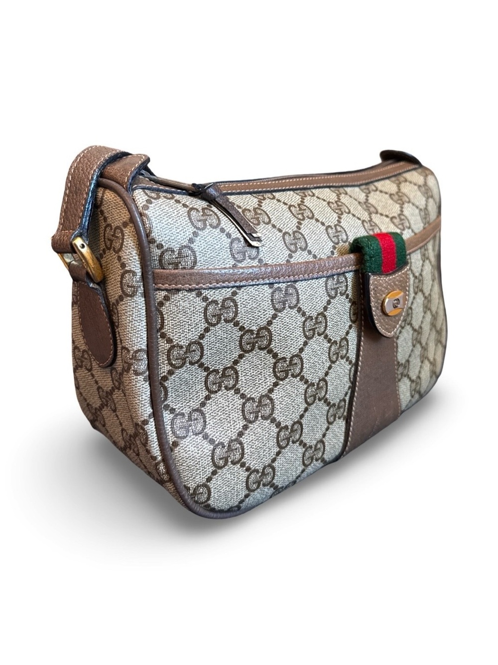 Vintage Gucci Ophidia GG Supreme Web Stripe Shoulder Bag Brown Leather - Picture 3 of 15